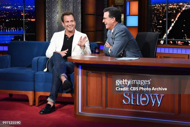 The Late Show with Stephen Colbert and guest Will Arnett during Tuesday's July 10, 2018 show.