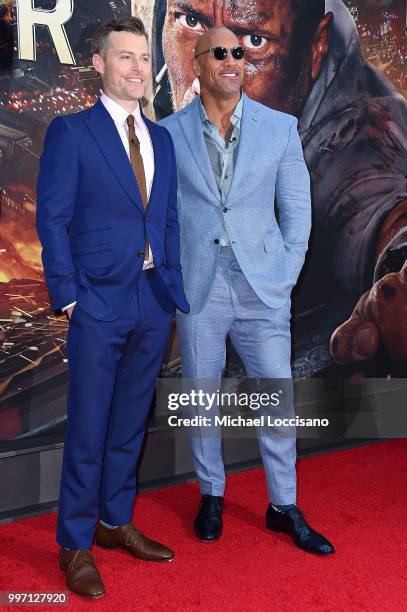 Rawson Marshall Thurber and Dwayne Johnson attend the 'Skyscraper' New York Premiere at AMC Loews Lincoln Square on July 10, 2018 in New York City.