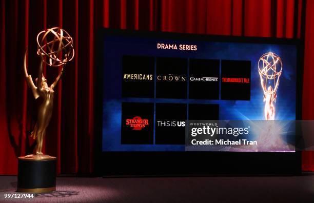 Nominees showcased onstage during the 70th Emmy Awards nominations announcement held at Saban Media Center on July 12, 2018 in North Hollywood,...