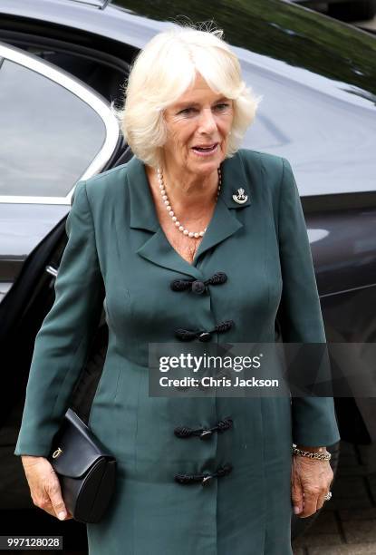 Camilla, Duchess of Cornwall visits the New Normandy Barracks on July 12, 2018 in Aldershot, England.