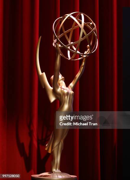 General view of atmosphere onstage during the 70th Emmy Awards nominations announcement held at Saban Media Center on July 12, 2018 in North...