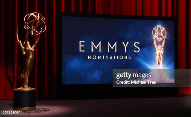 General view of atmosphere onstage during the 70th Emmy Awards nominations announcement held at Saban Media Center on July 12, 2018 in North...