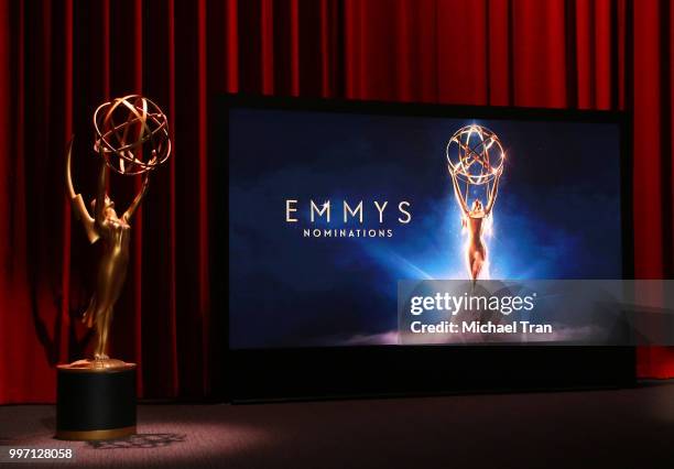 General view of atmosphere onstage during the 70th Emmy Awards nominations announcement held at Saban Media Center on July 12, 2018 in North...