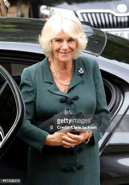Camilla, Duchess of Cornwall visits the New Normandy Barracks on July 12, 2018 in Aldershot, England.