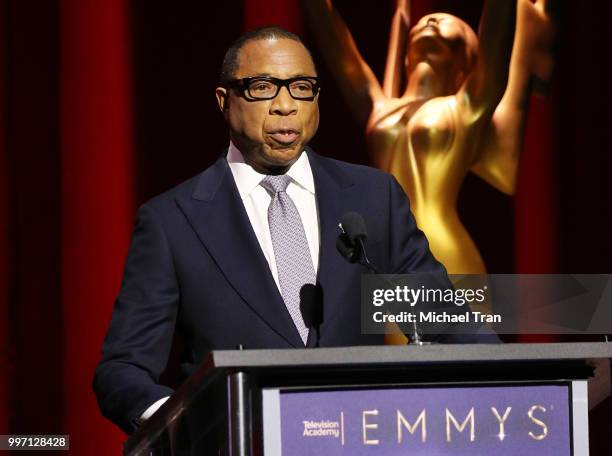 Hayma Washington speaks onstage during the 70th Emmy Awards nominations announcement held at Saban Media Center on July 12, 2018 in North Hollywood,...