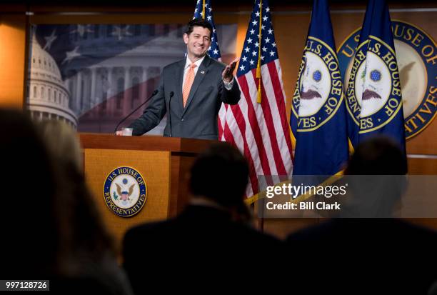 Speaker of the House Paul Ryan, R-Wisc., holds his weekly press conference in the Capitol on Thursday, July 12, 2018.