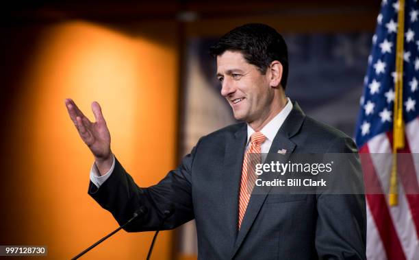 Speaker of the House Paul Ryan, R-Wisc., holds his weekly press conference in the Capitol on Thursday, July 12, 2018.