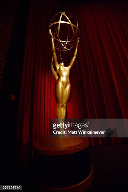 An Emmy Award statue is seen during the 70th Emmy Awards Nominations Announcement at Saban Media Center on July 12, 2018 in North Hollywood,...