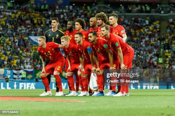 Goalkeeper Thibaut Courtois of Belgium, Romelu Lukaku of Belgium, Axel Witsel of Belgium, Vincent Kompany of Belgium, Marouane Fellaini of Belgium,...