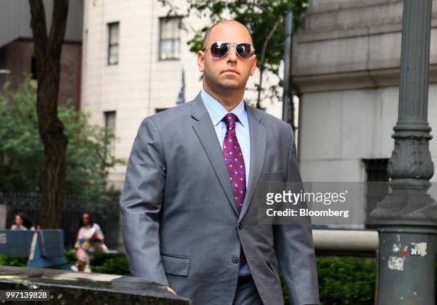 Adam Skelos, son of former New York State Senate Majority Leader Dean Skelos, arrives at federal court in New York, U.S., on Thursday, July 12, 2018....