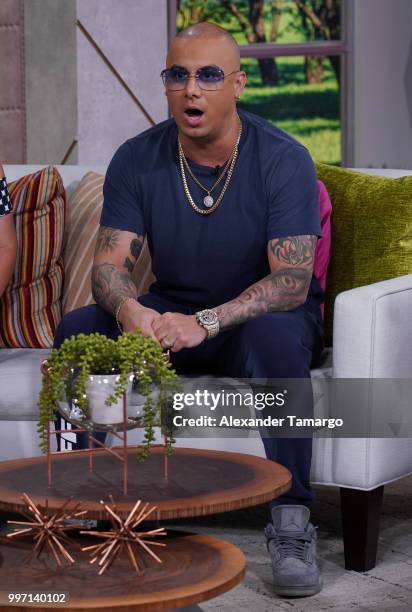 Wisin is seen on the set of "Un Nuevo Dia" at Telemundo Center to promote the show "La Voz" on July 12, 2018 in Miami, Florida.