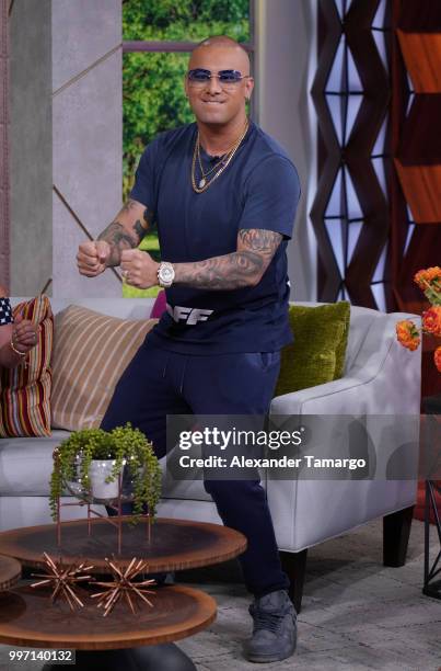 Wisin is seen on the set of "Un Nuevo Dia" at Telemundo Center to promote the show "La Voz" on July 12, 2018 in Miami, Florida.