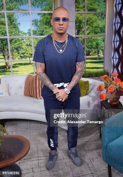 Wisin is seen on the set of "Un Nuevo Dia" at Telemundo Center to promote the show "La Voz" on July 12, 2018 in Miami, Florida.