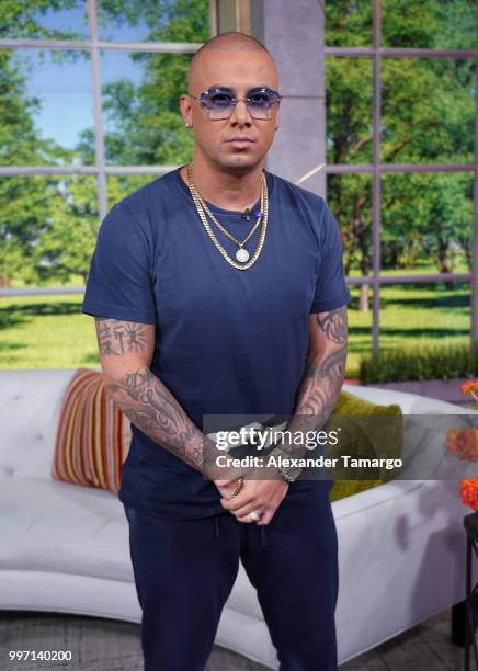 Wisin is seen on the set of "Un Nuevo Dia" at Telemundo Center to promote the show "La Voz" on July 12, 2018 in Miami, Florida.