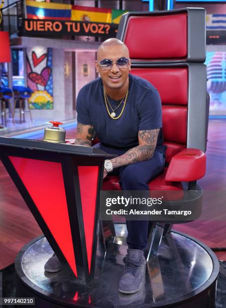 Wisin is seen on the set of "Un Nuevo Dia" at Telemundo Center to promote the show "La Voz" on July 12, 2018 in Miami, Florida.