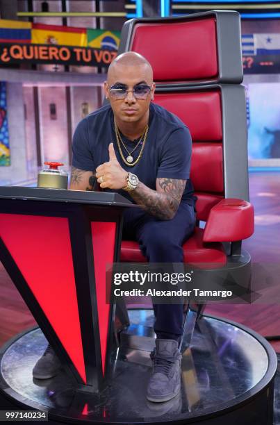 Wisin is seen on the set of "Un Nuevo Dia" at Telemundo Center to promote the show "La Voz" on July 12, 2018 in Miami, Florida.