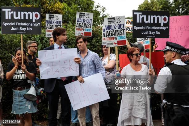 Pro and anti-Donald Trump protesters demonstrate outside Winfield House, the London residence of US ambassador Woody Johnson, where US President...