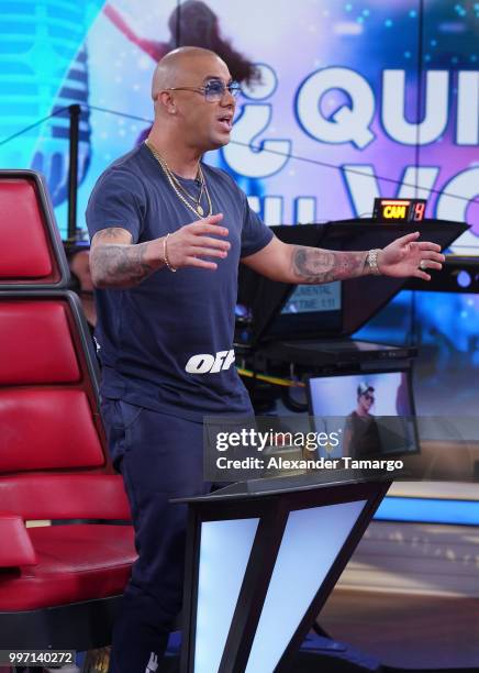 Wisin is seen on the set of "Un Nuevo Dia" at Telemundo Center to promote the show "La Voz" on July 12, 2018 in Miami, Florida.