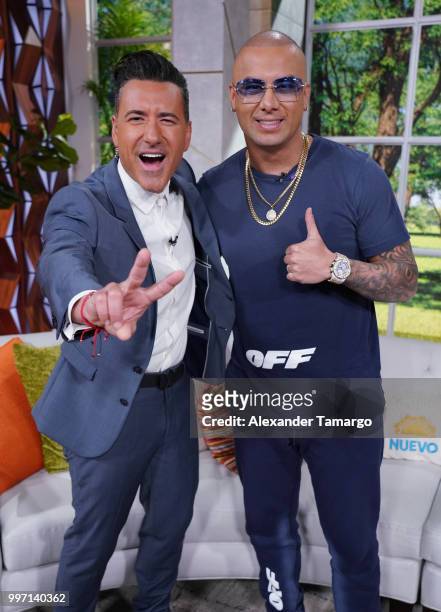 Jorge Bernal and Wisin are seen on the set of "Un Nuevo Dia" at Telemundo Center to promote the show "La Voz" on July 12, 2018 in Miami, Florida.
