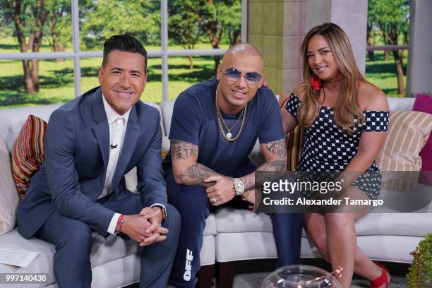 Jorge Bernal, Wisin and Adamari Lopez are seen on the set of "Un Nuevo Dia" at Telemundo Center to promote the show "La Voz" on July 12, 2018 in...