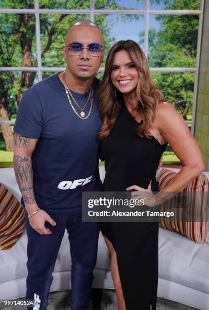 Wisin and Rashel Diaz are seen on the set of "Un Nuevo Dia" at Telemundo Center to promote the show "La Voz" on July 12, 2018 in Miami, Florida.