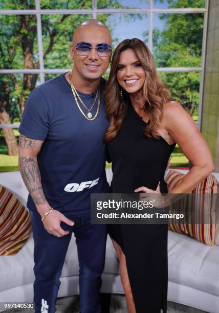 Wisin and Rashel Diaz are seen on the set of "Un Nuevo Dia" at Telemundo Center to promote the show "La Voz" on July 12, 2018 in Miami, Florida.