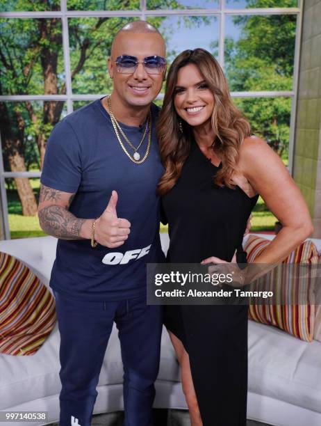 Wisin and Rashel Diaz are seen on the set of "Un Nuevo Dia" at Telemundo Center to promote the show "La Voz" on July 12, 2018 in Miami, Florida.