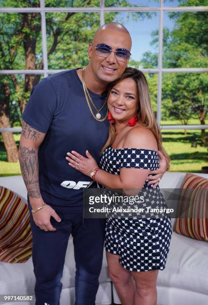 Wisin and Adamari Lopez are seen on the set of "Un Nuevo Dia" at Telemundo Center to promote the show "La Voz" on July 12, 2018 in Miami, Florida.