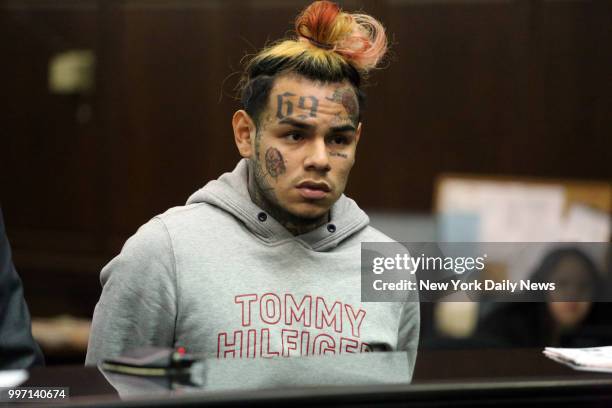 Daniel Hernandez, aka, Tekashi 69, aka 6ix9ine, appears at his arraignment in Manhattan Criminal Court on Wednesday, July 11, 2018. He was arrested...