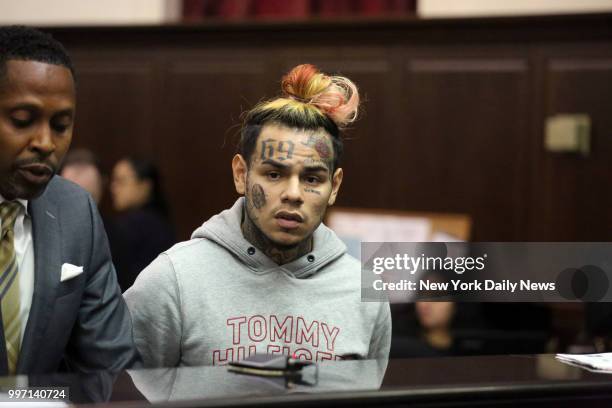 Daniel Hernandez, aka, Tekashi 69, aka 6ix9ine, appears at his arraignment in Manhattan Criminal Court on Wednesday, July 11, 2018. He was arrested...