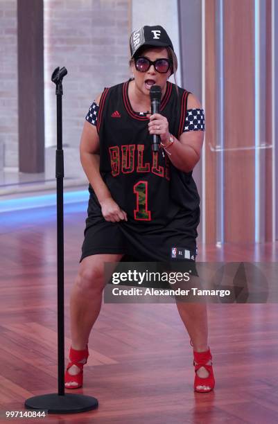 Adamari Lopez is seen on the set of "Un Nuevo Dia" at Telemundo Center to promote the show "La Voz" on July 12, 2018 in Miami, Florida.