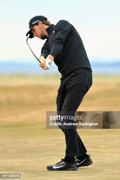 Thomas Pieters of Belgium takes his second shot on hole sixteen during day one of the Aberdeen Standard Investments Scottish Open at Gullane Golf...