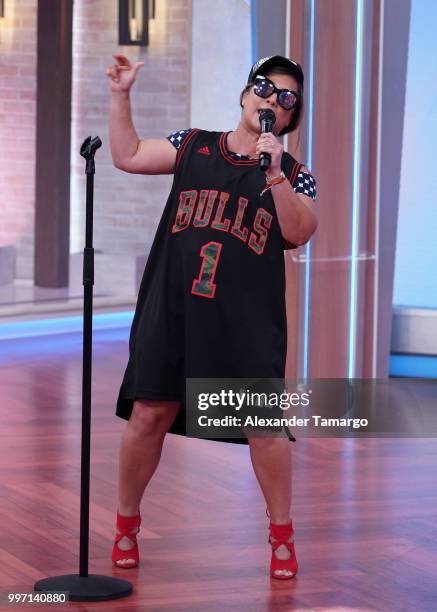 Adamari Lopez is seen on the set of "Un Nuevo Dia" at Telemundo Center to promote the show "La Voz" on July 12, 2018 in Miami, Florida.