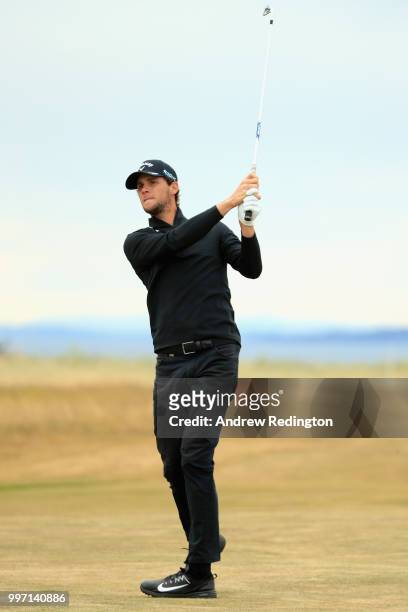 Thomas Pieters of Belgium takes his second shot on hole sixteen during day one of the Aberdeen Standard Investments Scottish Open at Gullane Golf...