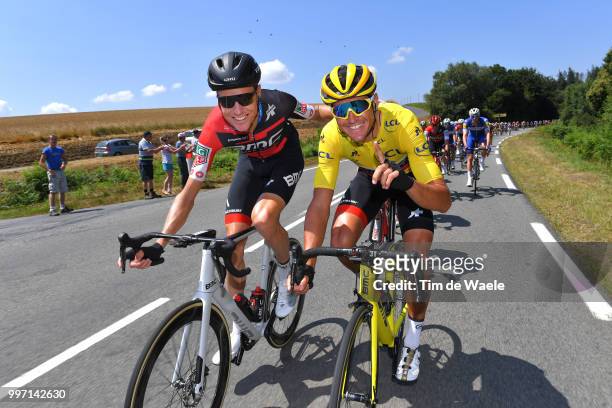 Michael Schar of Switzerland and BMC Racing Team / Greg Van Avermaet of Belgium and BMC Racing Team Yellow Leader Jersey / during 105th Tour de...