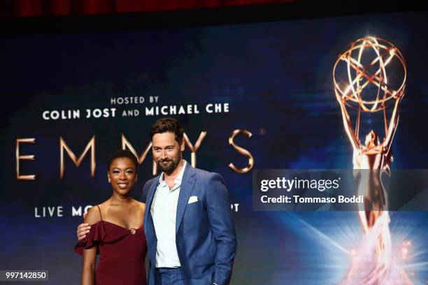 Ryan Eggold and Samira Wiley attend the 70th Emmy Awards Nominations Announcement at Saban Media Center on July 12, 2018 in North Hollywood,...