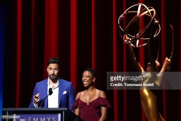 Ryan Eggold and Samira Wiley attend the 70th Emmy Awards Nominations Announcement at Saban Media Center on July 12, 2018 in North Hollywood,...