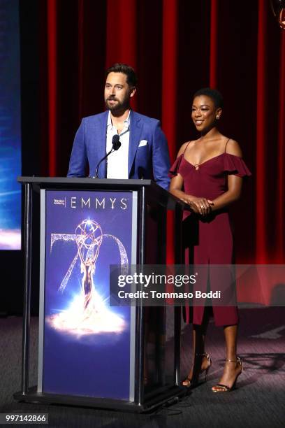 Ryan Eggold and Samira Wiley attend the 70th Emmy Awards Nominations Announcement at Saban Media Center on July 12, 2018 in North Hollywood,...