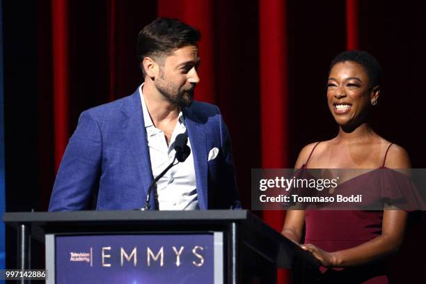 Ryan Eggold and Samira Wiley attend the 70th Emmy Awards Nominations Announcement at Saban Media Center on July 12, 2018 in North Hollywood,...