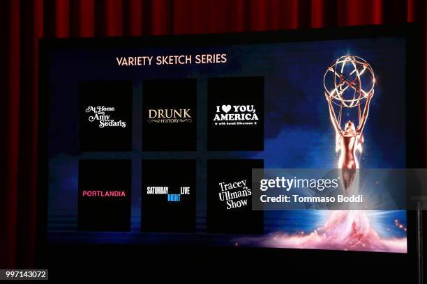 General view of the atmosphere during the 70th Emmy Awards Nominations Announcement at Saban Media Center on July 12, 2018 in North Hollywood,...