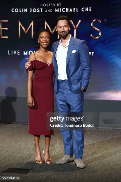 Ryan Eggold and Samira Wiley attend the 70th Emmy Awards Nominations Announcement at Saban Media Center on July 12, 2018 in North Hollywood,...