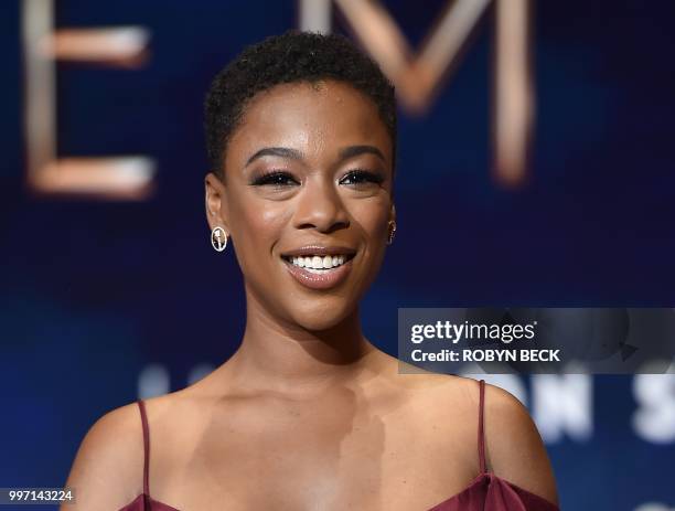 Actress Samira Wiley poses on stage at the nominations announcement for the 70th Emmy Awards, July 12, 2018 at the Television Academy's Wolf Theatre...