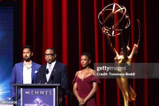 Ryan Eggold, Hayma Washington and Samira Wiley attend the 70th Emmy Awards Nominations Announcement at Saban Media Center on July 12, 2018 in North...