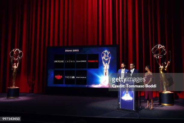 Ryan Eggold, Hayma Washington and Samira Wiley attend the 70th Emmy Awards Nominations Announcement at Saban Media Center on July 12, 2018 in North...