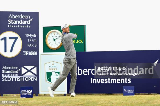 Martin Kaymer of Germany takes his tee shot on hole seventeen during day one of the Aberdeen Standard Investments Scottish Open at Gullane Golf...