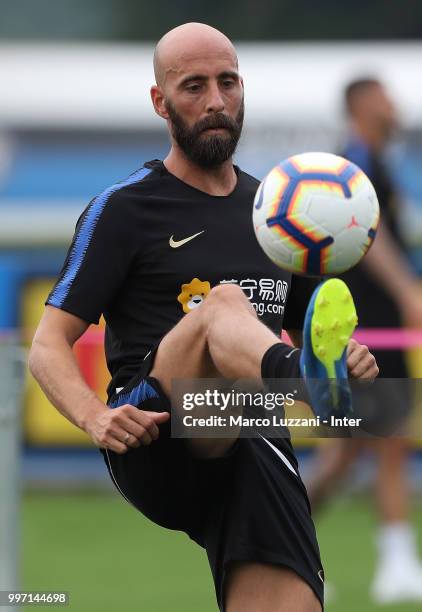 Borja Valero of FC Internazionale controls the ball during the FC Internazionale training session at the club's training ground Suning Training...