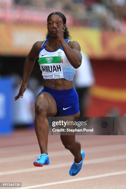 Kristal Awuh of Great Britain in action during heat 3 of the women's 100m semi finals on day three of The IAAF World U20 Championships on July 12,...