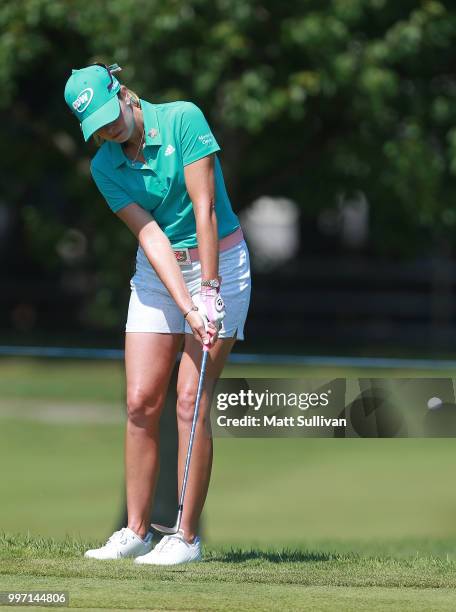 Paula Creamer chips onto the green on the third hole during the first round of the Marathon Classic Presented By Owens Corning And O-I on July 12,...