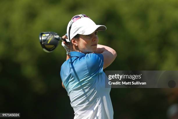 Beatriz Recari of Spain watches her tee shot on the fourth hole during the first round of the Marathon Classic Presented By Owens Corning And O-I on...