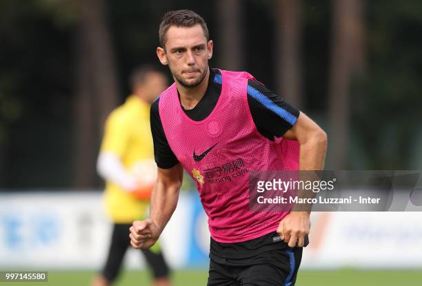 Stefan De Vrij of FC Internazionale looks on during the FC Internazionale training session at the club's training ground Suning Training Center in...